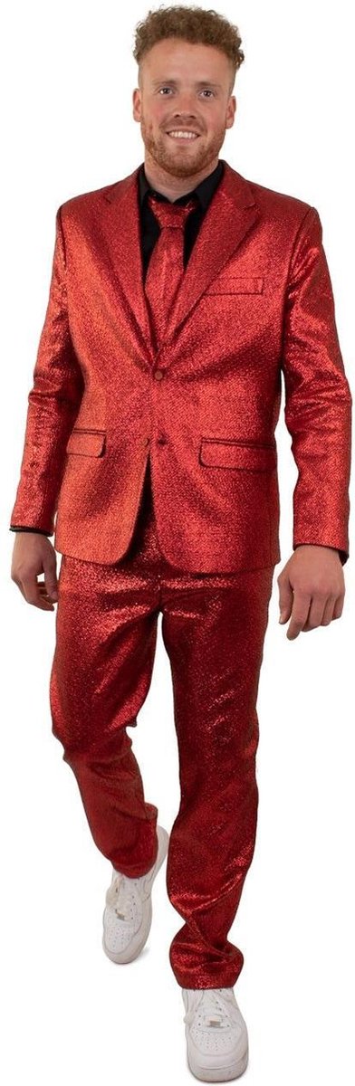 Kerst & Oud & Nieuw Kostuum | Metallic Glamour Rood 3delig | Man | Maat 46 | Kerst | Verkleedkleding